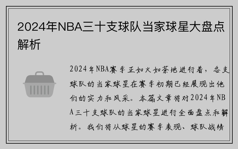 2024年NBA三十支球队当家球星大盘点解析