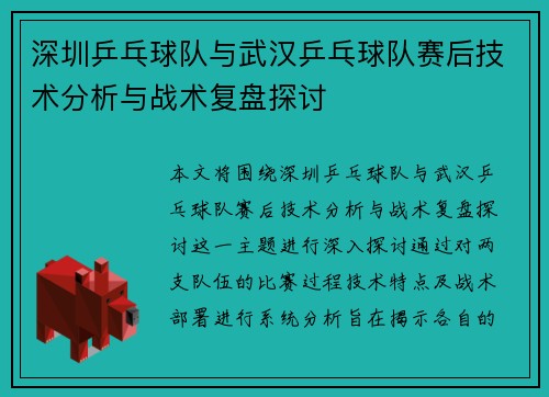 深圳乒乓球队与武汉乒乓球队赛后技术分析与战术复盘探讨